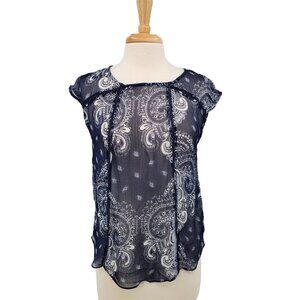 A.n.a Womens Sleeveless Sheer Paisley Print Hankerchief Tank Top Size S‎ Blue